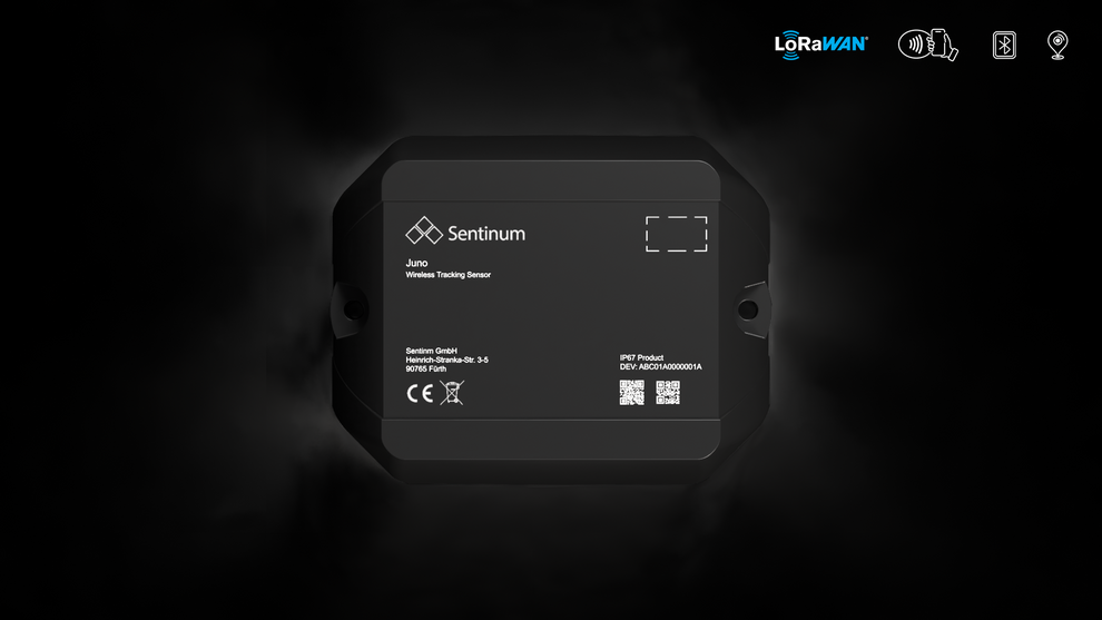 Juno Tracker mit LoRaWAN und GNSS von Sentinum zur Positions‑ und Zustandsüberwachung in Logistik und Industrie