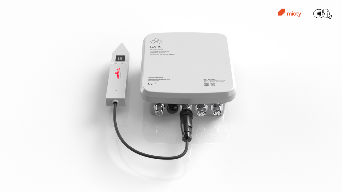 IoT Bodenfeuchtesensor mioty, Gaia Anschlussbox und Murata Bodensensor, bodenfeuchte messen