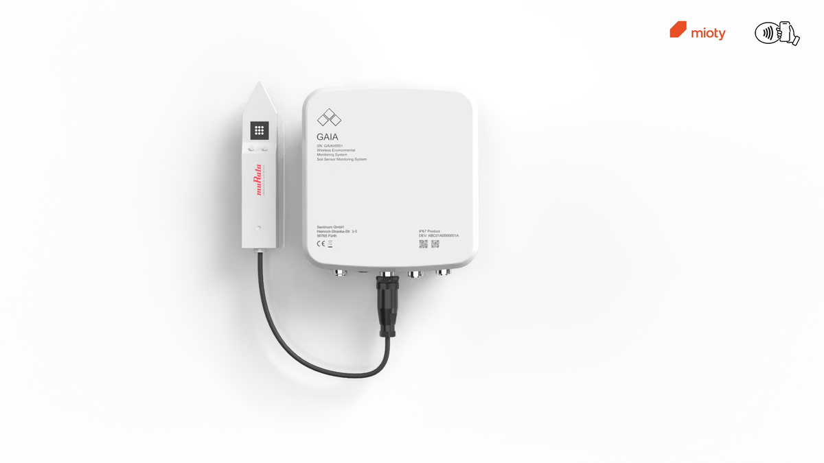IoT Bodenfeuchtesensor mioty, Gaia Anschlussbox und Murata Bodensensor, bodenfeuchte messen